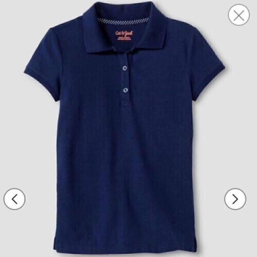 Cat & Jack Girl Navy Blue School Uniform Short Sleeve Pique Polo Top Size 7/8